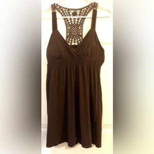 l.e.i. Chocolate Brown Crochet Racer Back Shirred Waist Camisole Juniors Large